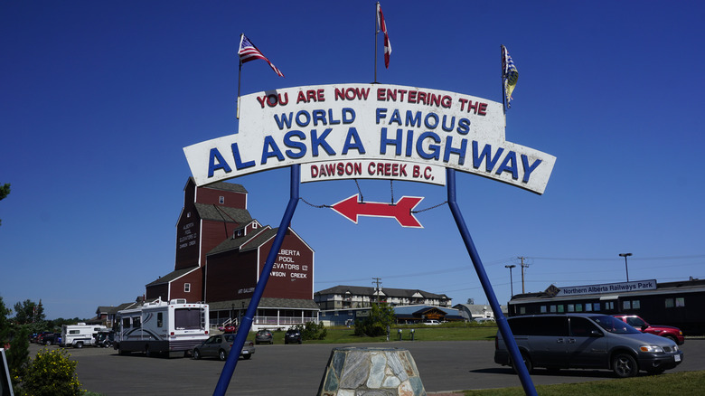 The Alaska Highway sign in Dawson Creek, British Columbia