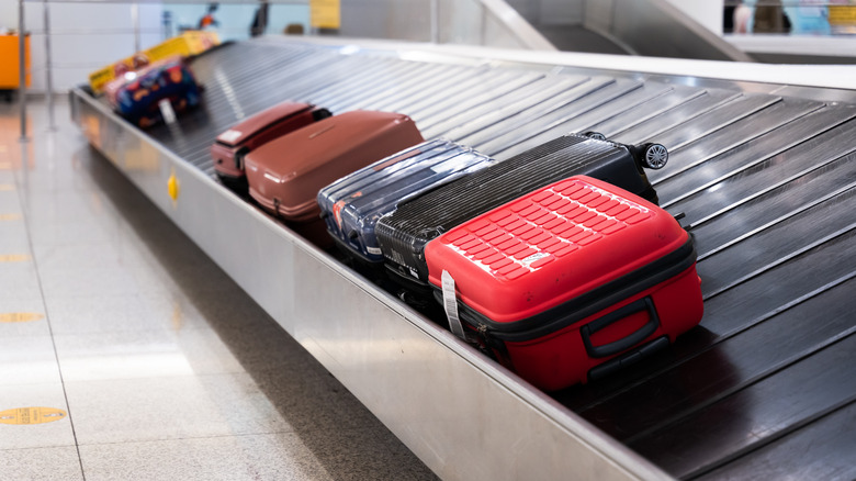 Luggage on a carousel at the airport