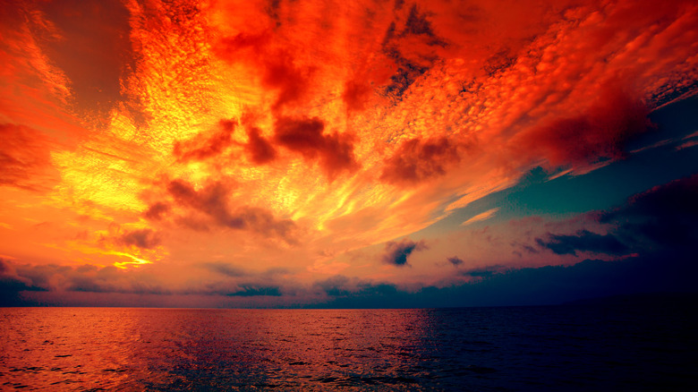 A red sunrise over the sea