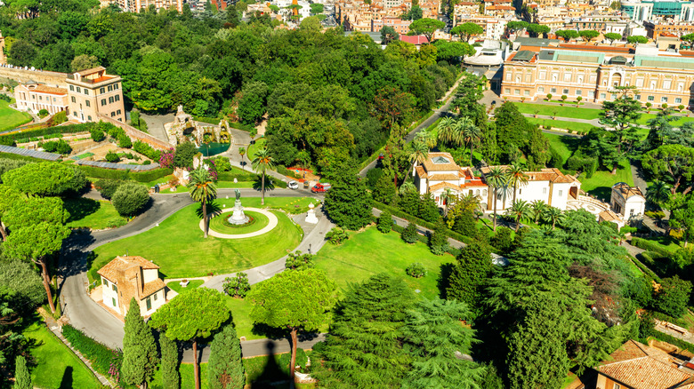 Aerial shot of The Gardens of Vatican City