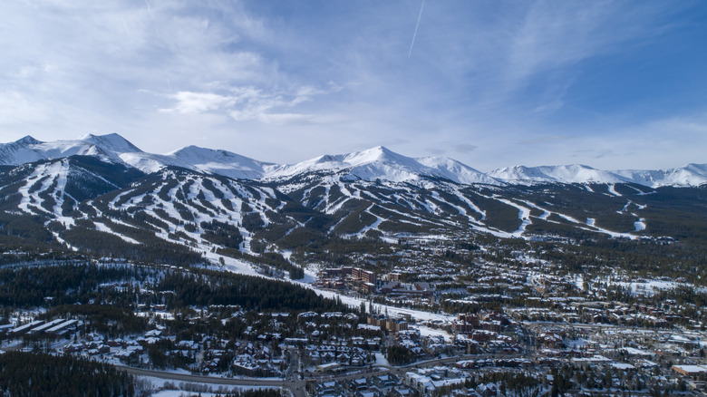 Ski runs at Breckenridge Ski Area leading to the town