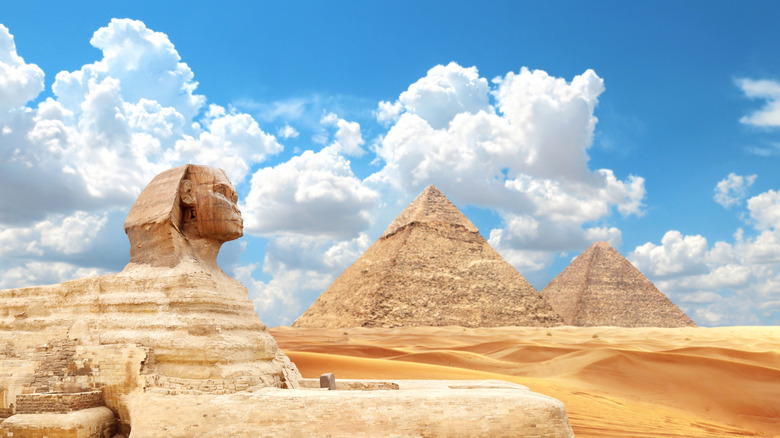 View of the Great Pyramids and Sphinx in Cairo