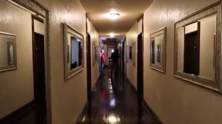 Hallway with mirrors in haunted Hotel Cassadaga in Florida