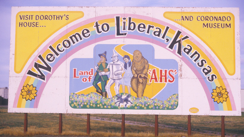 Welcome to Liberal, Kansas sign with a Wizard of Oz theme