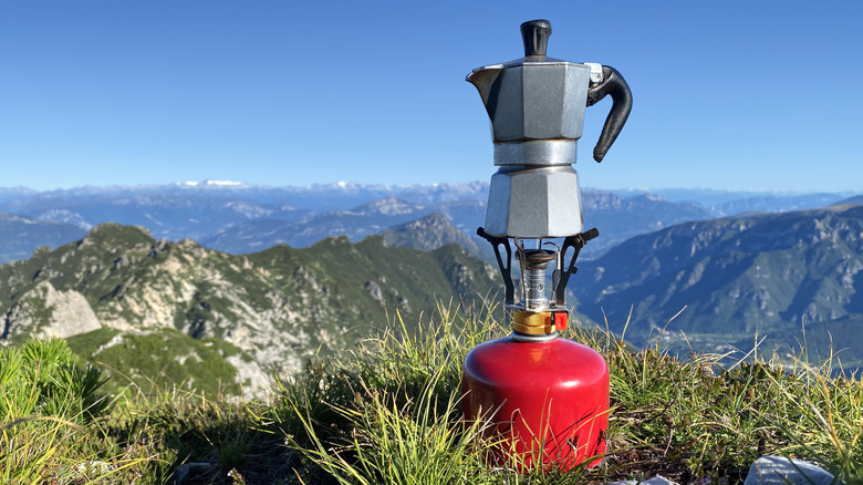 Camping stove on the top of a mountain