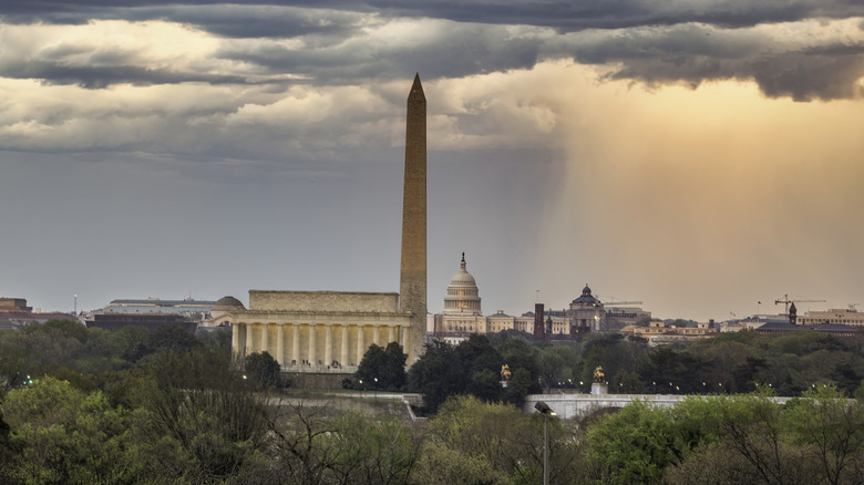 The Washington D.C. skyline seen during sunset