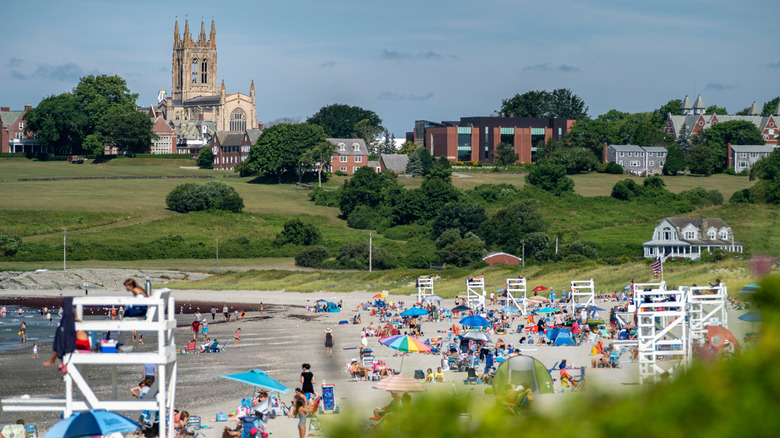 Beachgoers out and about at Sachuest Beach