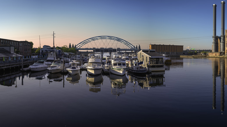 Boat docked in the Providence River