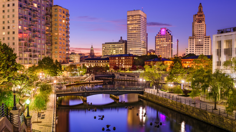 Evening view of the Providence River and city skyline