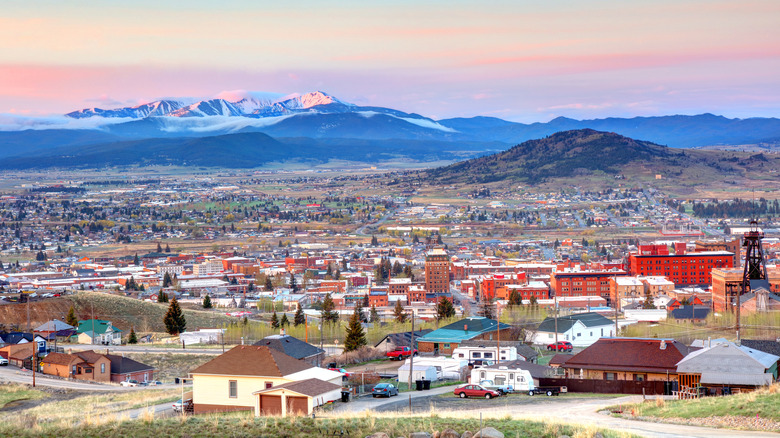 Pink sky over Butte, Montana