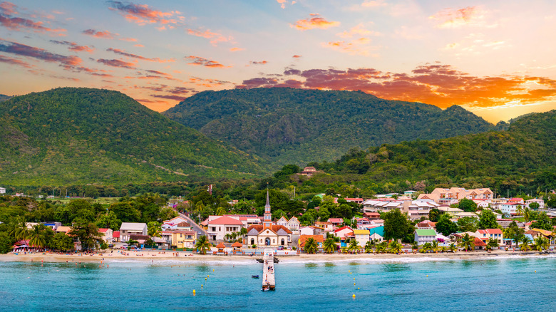 Sunset colored sky above the bustling isle of Martinique