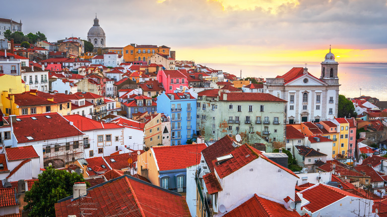 The Lisbon city skyline at sunset