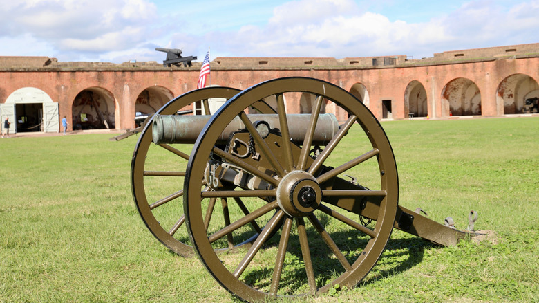 Cannons on display in the interior of Fort Pulaski, Georgia