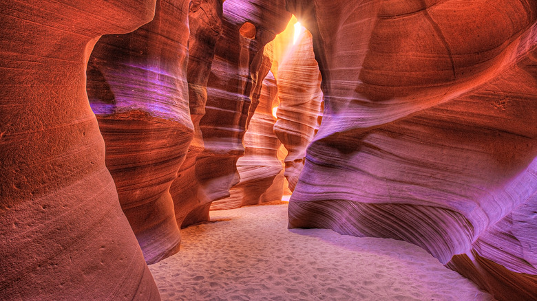 Red sandstone walls inside Antelope Canyon
