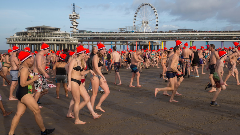 People enjoying the New Year's Dive in Scheveningen