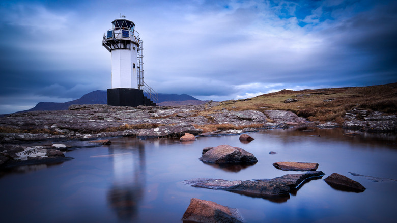 Rhue Lighthouse marking the entrance to Loch Broom