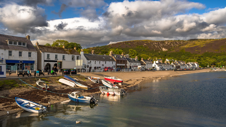 Boats along the harbor side of Ullapool