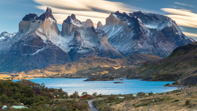 Torres del Paine national park featuring mountains and water
