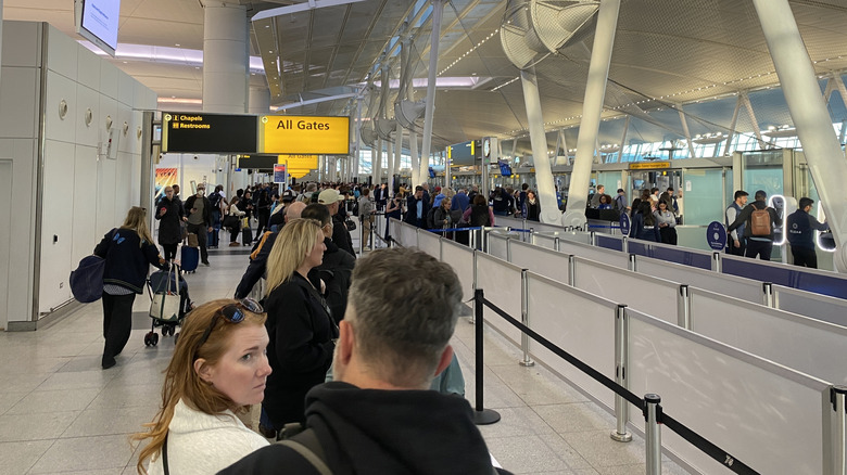 An airport security line at JFK airport