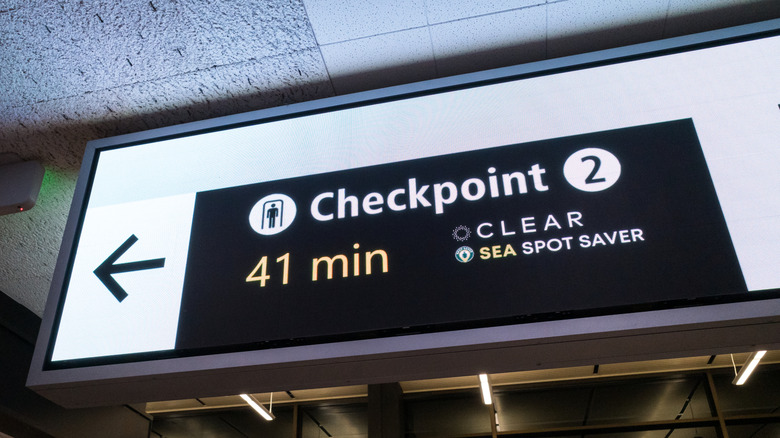 An airport security information sign at Seattle-Tacoma International Airport