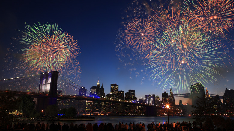 NYC fireworks over the Brooklyn Bridge