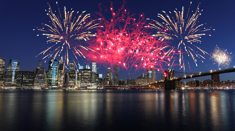4th of July fireworks over the water in NYC