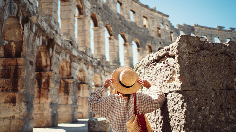 Tourist inside Rome's Colosseum