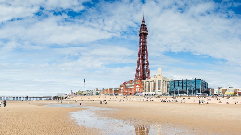 Blackpool Tower seen from the beach in England