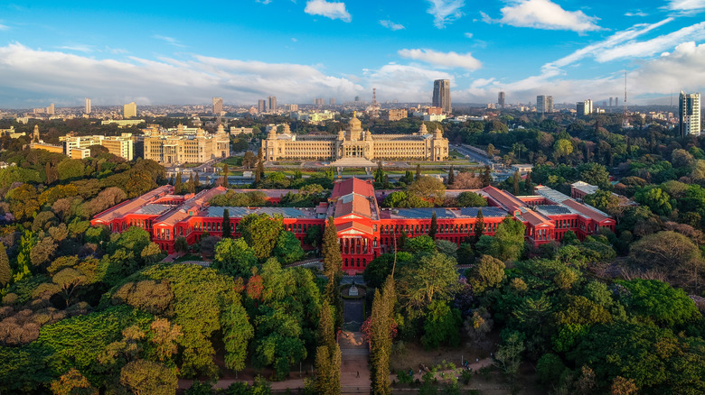 Aerial view of court building and library in Bengaluru