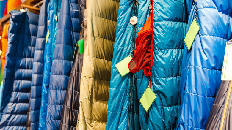Sleeping bags for sale in a store