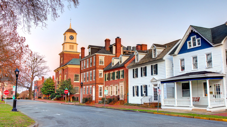 Buildings in Downtown Dover in the evening