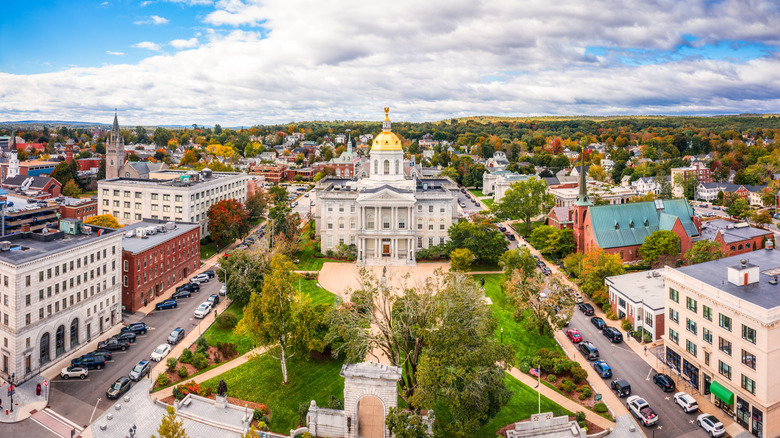 An aerial view of Concord, with New Hampshire State House in the middle