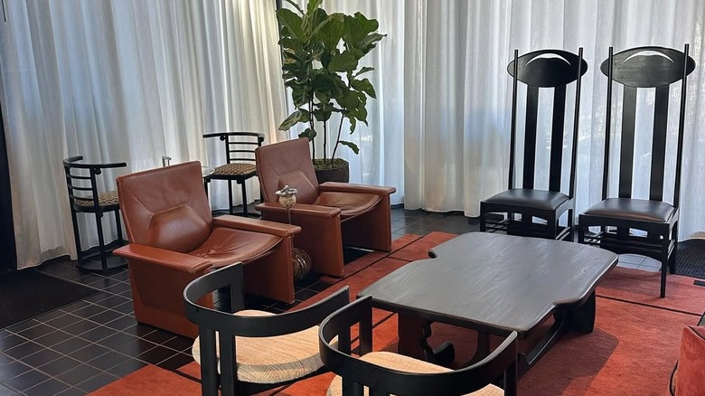 modern-style furniture in lobby of Hotel Saint Augustine in Texas