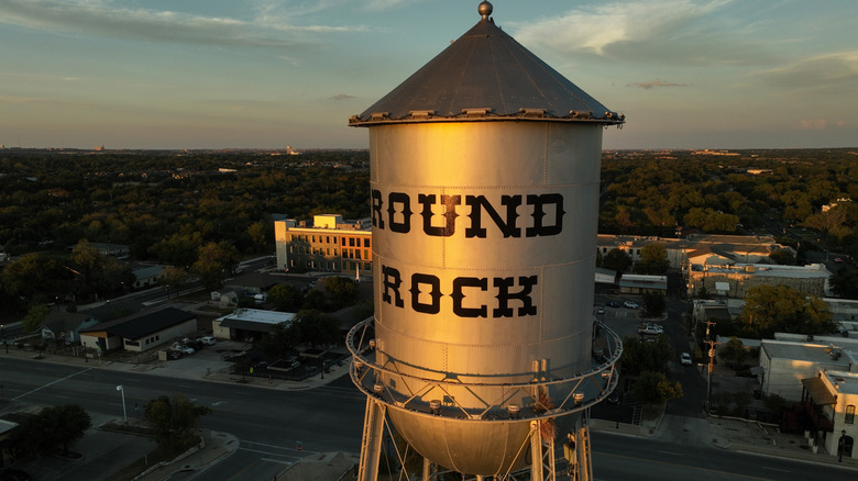 A water tower in Round Rock, Texas