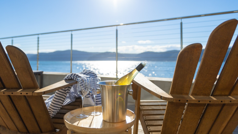 Deck chairs with wine