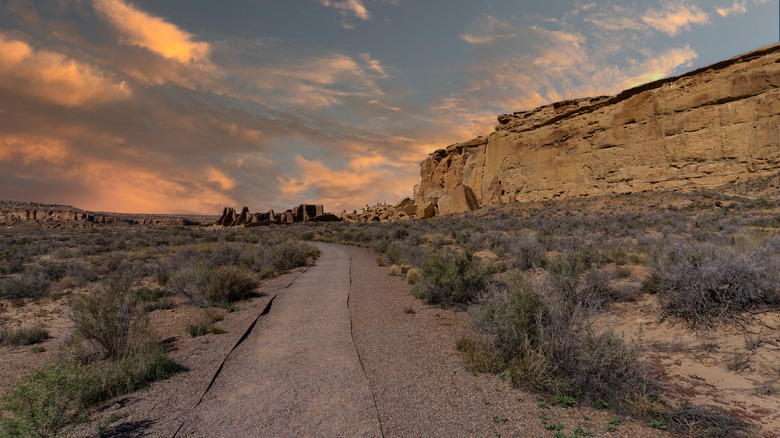 Pueblo Bonito, the largest and best-known great house in Chaco Culture National Historical Park in New Mexico