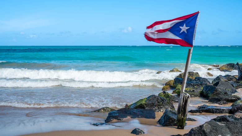 Puerto Rican flag waving on Condado Beach