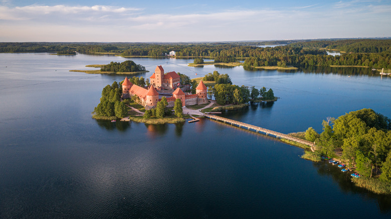 Trakai Castle with lake and forest in background. One of the most famous Sightseeing place in Lithuania