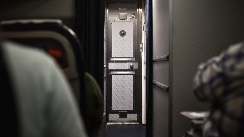 Closed cockpit door on an airplane