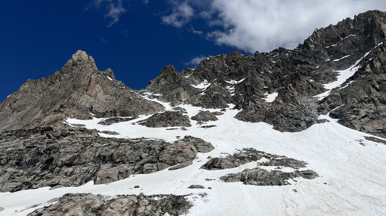 Looking up at the glaciated Gannett Peak in Wyoming