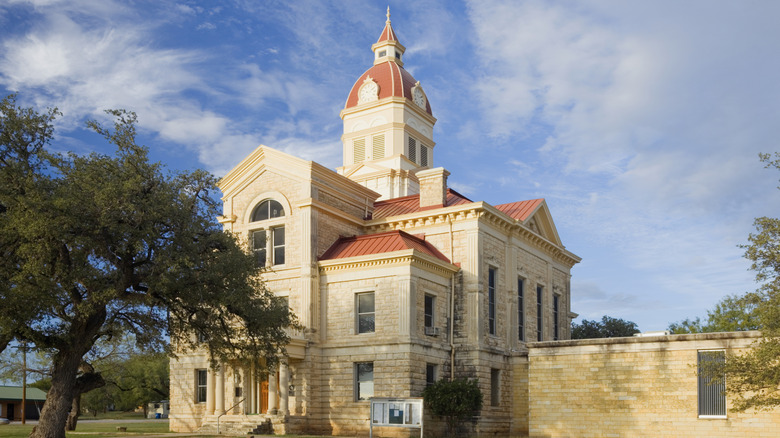 Recently restored Bandera County courthouse at Central Texas Hill Country town of Bandera.