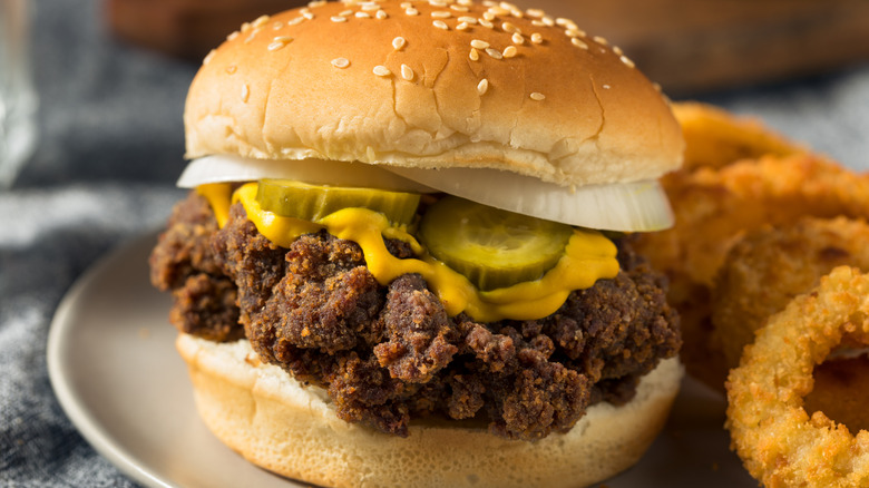 Closeup of a homemade Mississippi slugburger on a plate