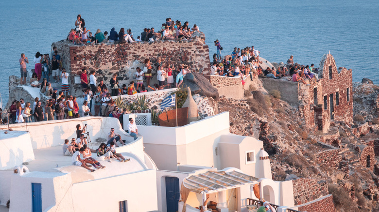 Sunset views from the Saint Nicholas Castle in Oia, Greece