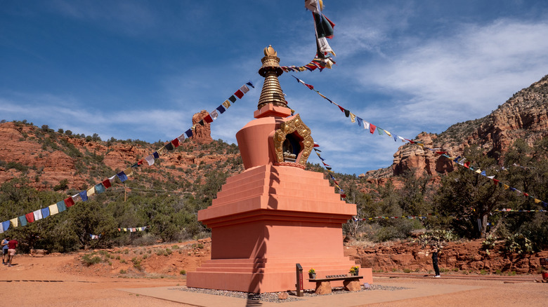 Stupa and flags in Amitabha Stupa and Peace Park
