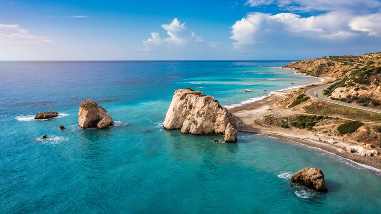 Coastal road and rock stacks along the Mediterranean in Cyprus