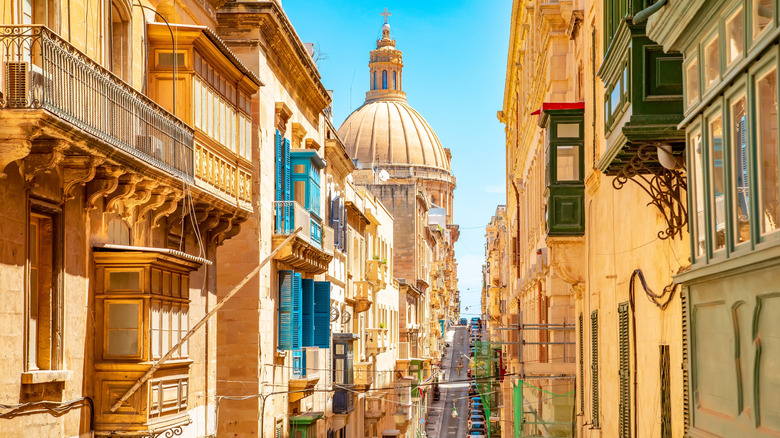Cathedral dome and balconies in Valletta, Malta