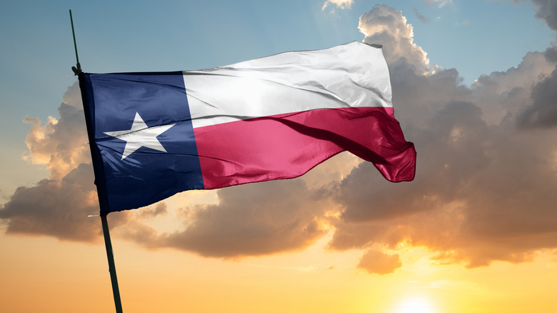 Texas flag billowing in the air