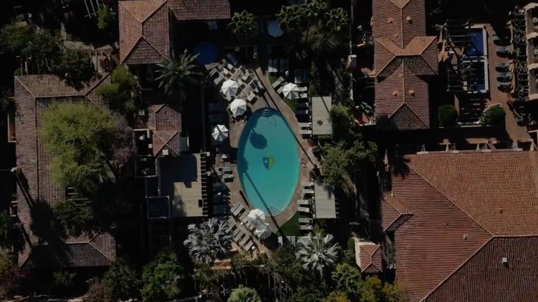 Aerial view of Royal Palms Resort and Spa with the pool in the middle