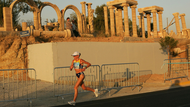 Constantina Tomescu of Romania competes during the women's maratho