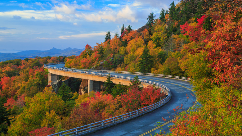 Linn Cove Viaduct along the Blue Ridge Parkway in fall